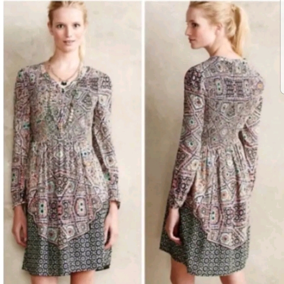 Maeve women’s dress Medium tiled amethyst colorful pattern mini Anthropologie - Picture 2 of 7